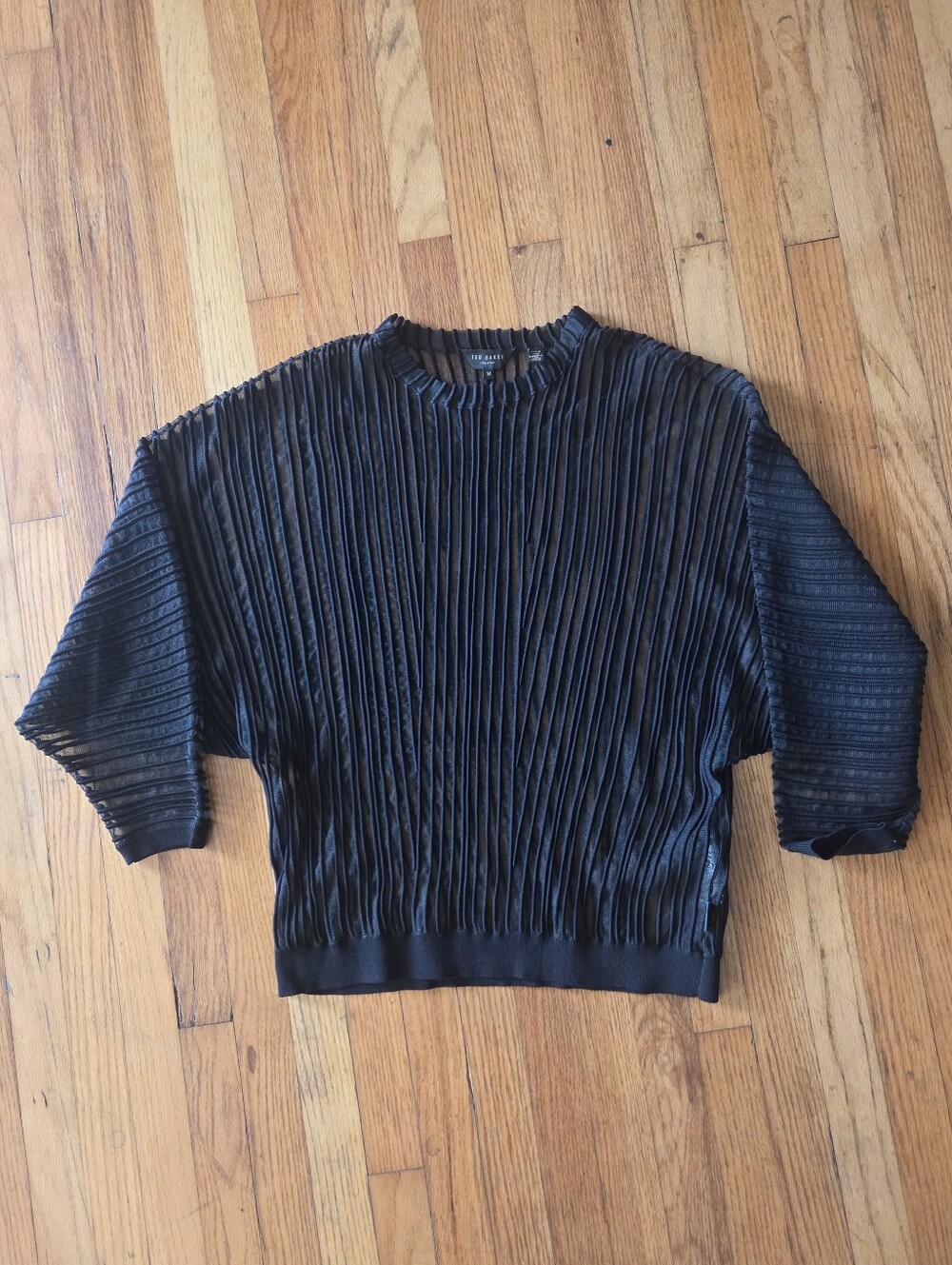 Ted Baker Nellay Sheer Textured Stripe Jumper Black Ribbed Knit Sweater Medium